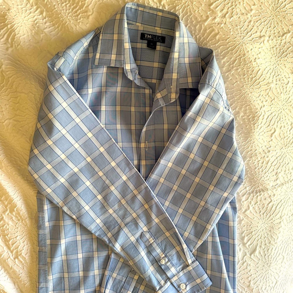 Tommy Hilfiger THFlex Boys Tailored To Move Blue White Checked  Shirt size 16